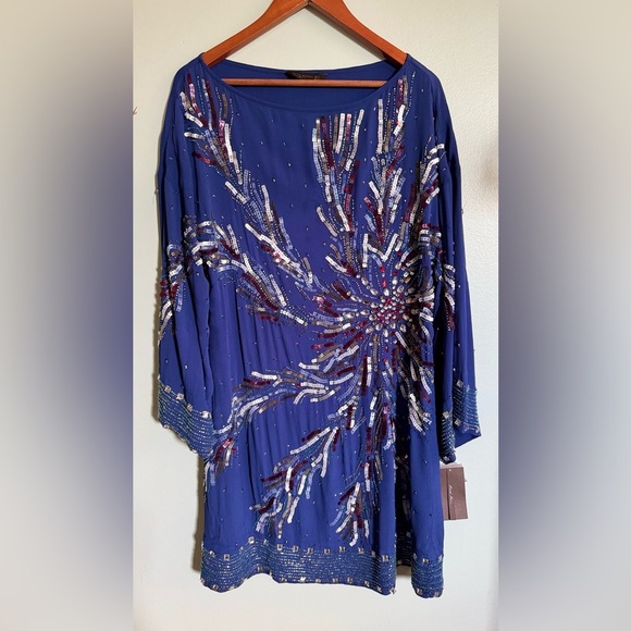 Zara Dresses & Skirts - Zara Embellished Blue Dress with Sequin Design